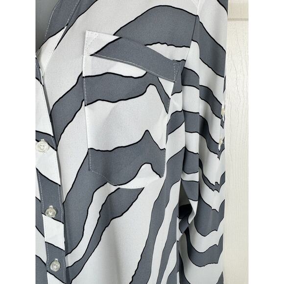 EXPRESS The Portofino Shirt, Zebra Print, Size: S P, Roll Tab Sleeves, 48-023 - Picture 6 of 14